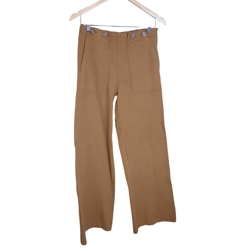 Kensie Womens Brown High Waisted Wide Leg Boho Pants Button Detail Size 4